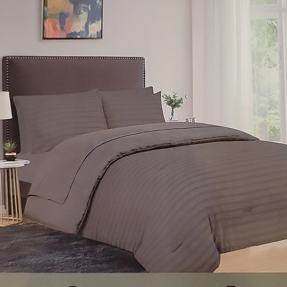 Newspin Dark Gray Waffle Comforter set Queen 7pc bed in bag All Season NEW …